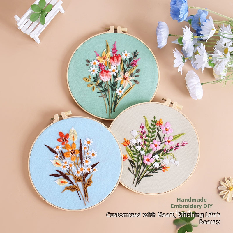 Набор за платнена бродерия в скандинавски стил – памук, модел цветя/трева/листа, су бродерия