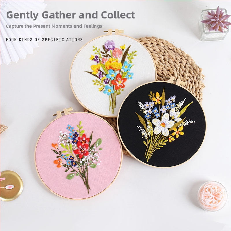 Набор за платнена бродерия в скандинавски стил – памук, модел цветя/трева/листа, су бродерия