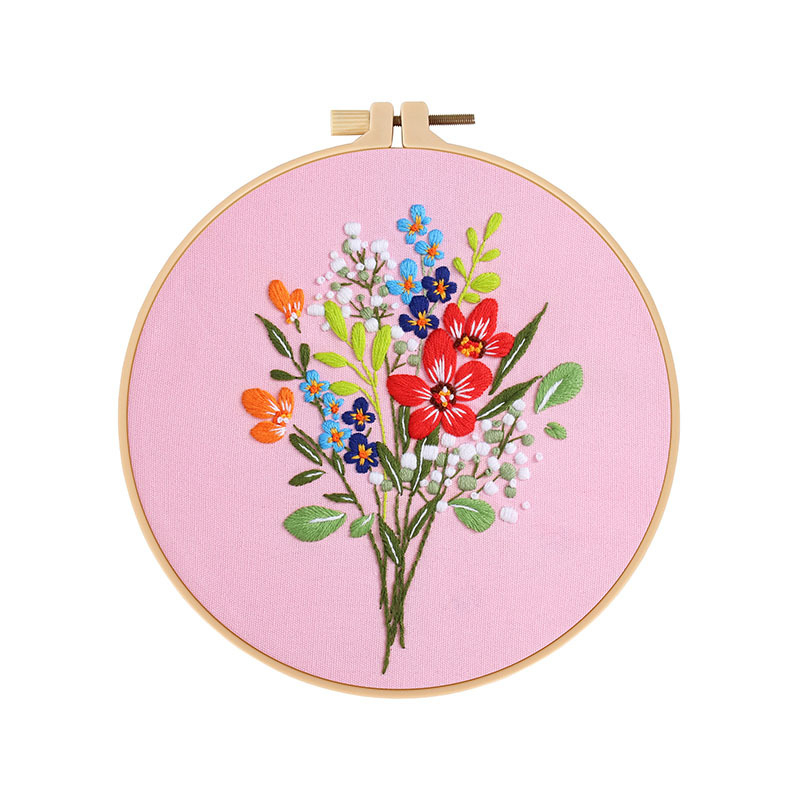 Kit de broderie pe pânză Nordic – Bumbac, model cu flori/iarbă/frunze, Su broderie