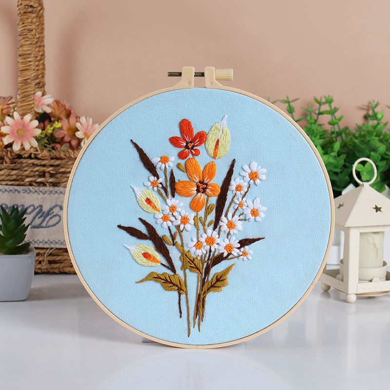 Kit de broderie pe pânză Nordic – Bumbac, model cu flori/iarbă/frunze, Su broderie