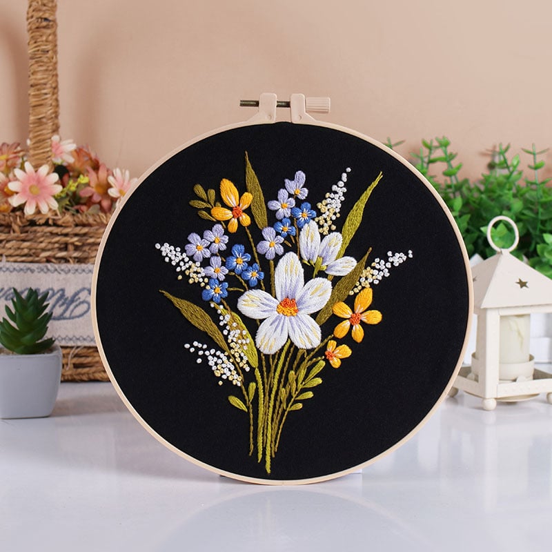 Kit de broderie pe pânză Nordic – Bumbac, model cu flori/iarbă/frunze, Su broderie