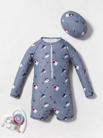 Παιδικό μαγιό για αγόρια με μακρύ μανίκι, σχέδιο καρτούν, υψηλή ελαστικότητα και προστασία από τον ήλιο, 82% πολυεστέρα / 18% σπαντέξ, για ηλικίες 3–8 ετών