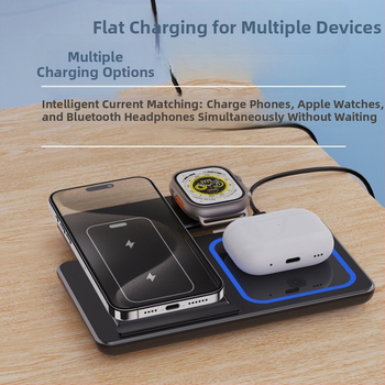3-в-1 безжично зарядно устройство с вертикална настолна стойка за iPhone, 15W макс, QC4.0, 5V3A