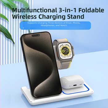 3-в-1 безжично зарядно устройство с вертикална настолна стойка за iPhone, 15W макс, QC4.0, 5V3A