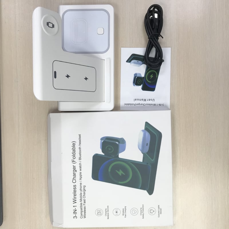 Încărcător wireless 3-în-1 cu stand de birou pentru iPhone, 15W maxim, QC4.0, 5V3A