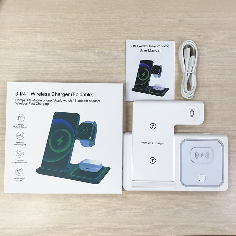 Încărcător wireless 3-în-1 cu stand de birou pentru iPhone, 15W maxim, QC4.0, 5V3A