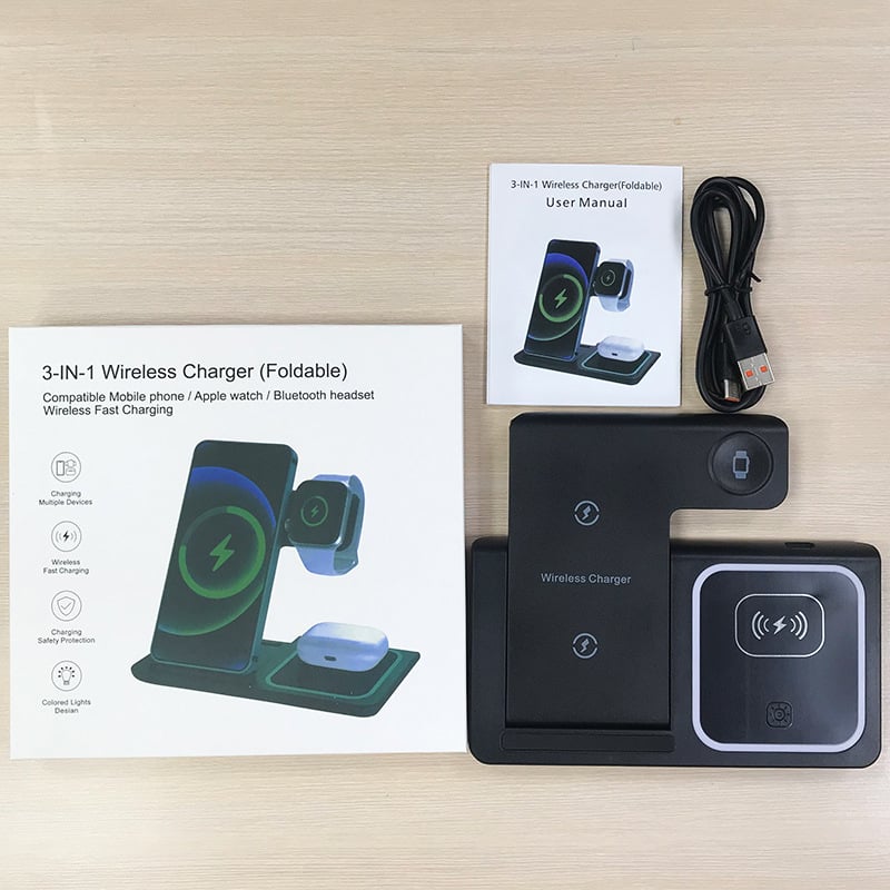 Încărcător wireless 3-în-1 cu stand de birou pentru iPhone, 15W maxim, QC4.0, 5V3A