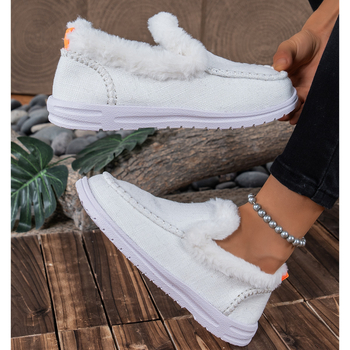 Γυναικείες Χειμερινές Μπότες για Χιόνι, Θερμαινόμενες Με Εσωτερική Ψεύτικη Γούνα, Χαμηλό Κάτω Τμήμα, Άνω Μέρος από Καμβά, Καουτσούκ Σόλα, Slip-On