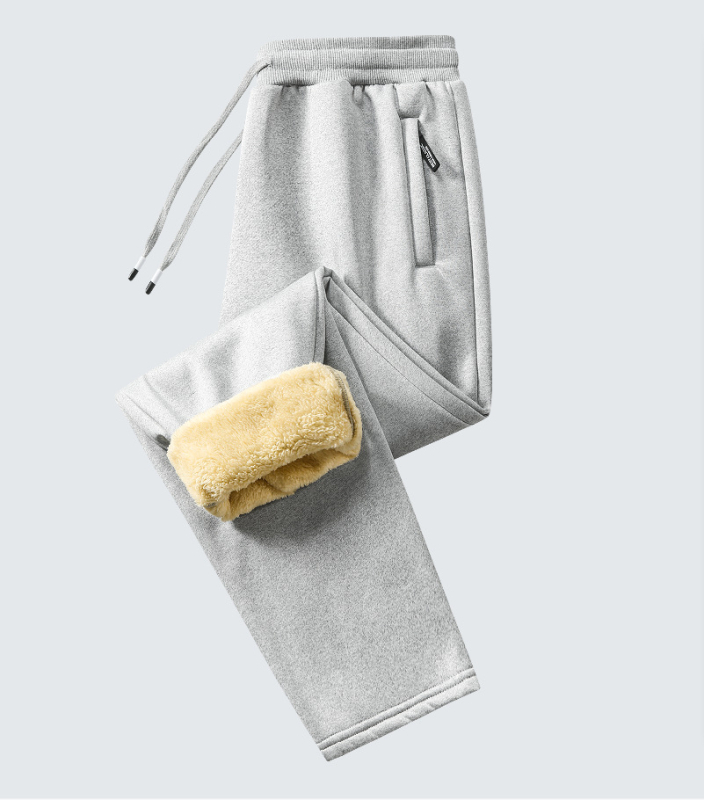 Pantaloni casual căptuți cu fleece, croială dreaptă, talie elastică cu șnur, țesătură din poliester, culoare solidă, iarnă