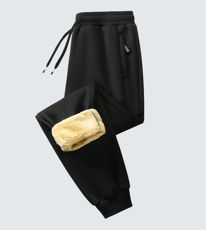 Pantaloni casual căptuți cu fleece, croială dreaptă, talie elastică cu șnur, țesătură din poliester, culoare solidă, iarnă