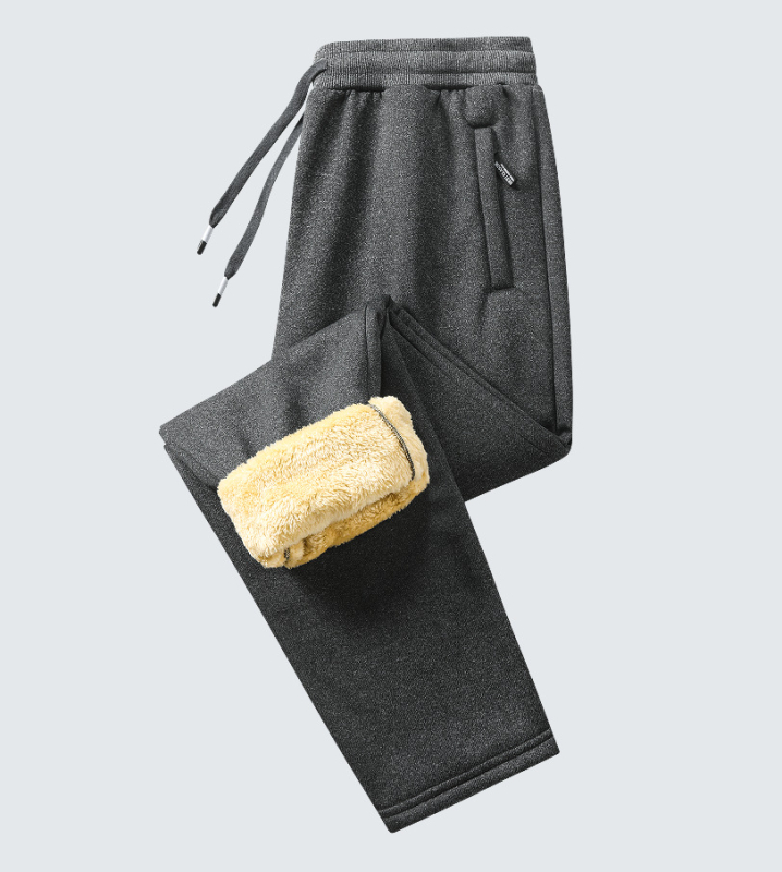 Pantaloni casual căptuți cu fleece, croială dreaptă, talie elastică cu șnur, țesătură din poliester, culoare solidă, iarnă
