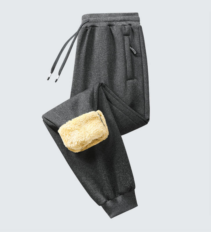 Pantaloni casual căptuți cu fleece, croială dreaptă, talie elastică cu șnur, țesătură din poliester, culoare solidă, iarnă