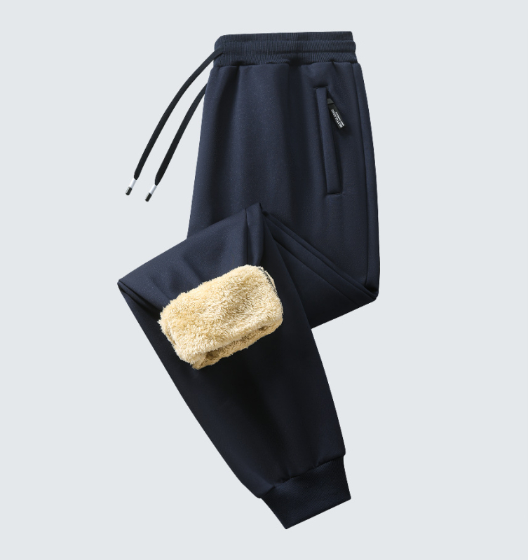Pantaloni casual căptuți cu fleece, croială dreaptă, talie elastică cu șnur, țesătură din poliester, culoare solidă, iarnă