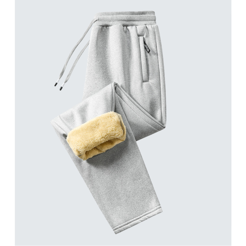 Pantaloni casual căptuți cu fleece, croială dreaptă, talie elastică cu șnur, țesătură din poliester, culoare solidă, iarnă