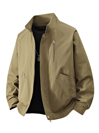 Ανδρικό μπουφάν εργασίας σε αμερικανικό vintage στυλ για άνοιξη-φθινόπωρο, χαλαρή γραμμή, μπροστινό φερμουάρ, Turn-Down γιακά, χωρίς κουκούλα, εξωτερικό και επένδυση από πολυεστέρα; Διαπνοή, αντοχή στον άνεμο, απομάκρυνση υγρασίας