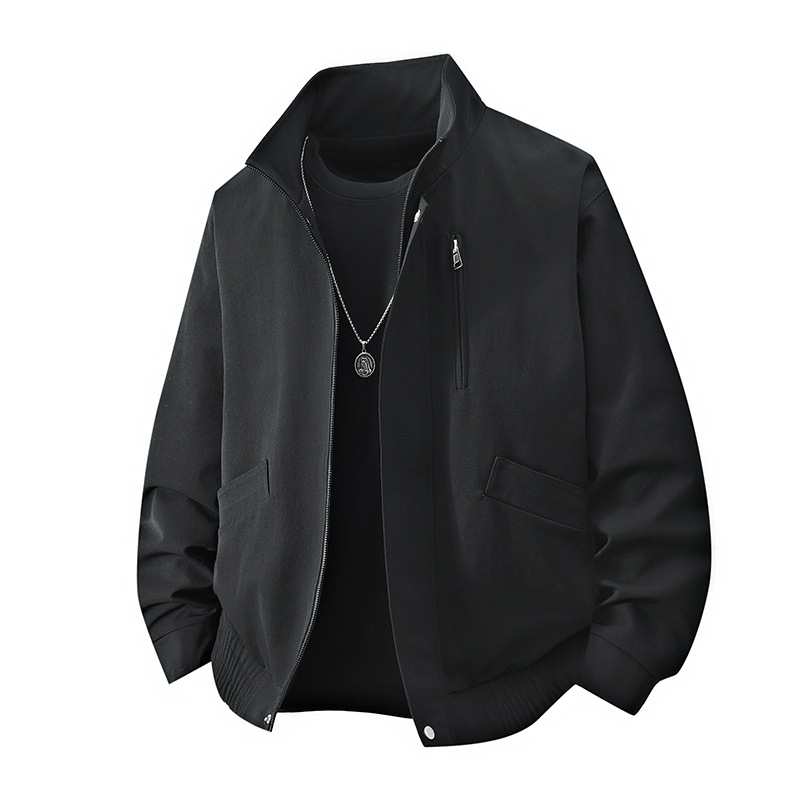 Ανδρικό μπουφάν εργασίας σε αμερικανικό vintage στυλ για άνοιξη-φθινόπωρο, χαλαρή γραμμή, μπροστινό φερμουάρ, Turn-Down γιακά, χωρίς κουκούλα, εξωτερικό και επένδυση από πολυεστέρα; Διαπνοή, αντοχή στον άνεμο, απομάκρυνση υγρασίας