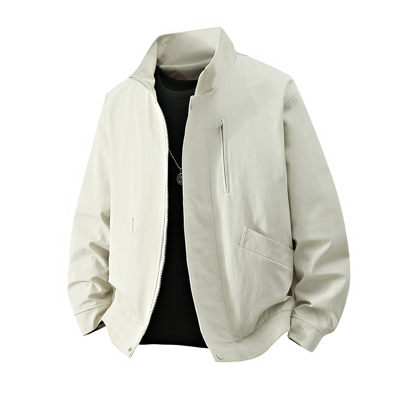 Ανδρικό μπουφάν εργασίας σε αμερικανικό vintage στυλ για άνοιξη-φθινόπωρο, χαλαρή γραμμή, μπροστινό φερμουάρ, Turn-Down γιακά, χωρίς κουκούλα, εξωτερικό και επένδυση από πολυεστέρα; Διαπνοή, αντοχή στον άνεμο, απομάκρυνση υγρασίας