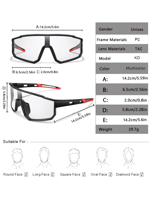 Ochelari de ciclism, unisex, cadru complet KD, ramă PC