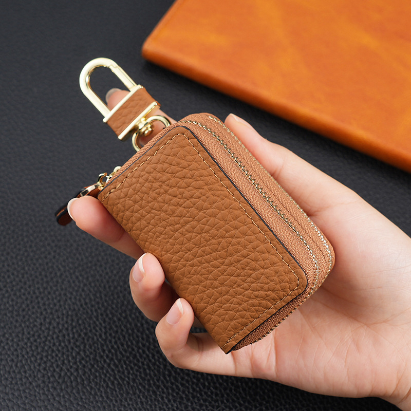 Θήκη κλειδιών αυτοκινήτου – δέρμα βοδινού, με διπλό φερμουάρ, λαδωμένη άκρη, γενικός σκοπός, στυλ Ιαπωνίας-Κορέας