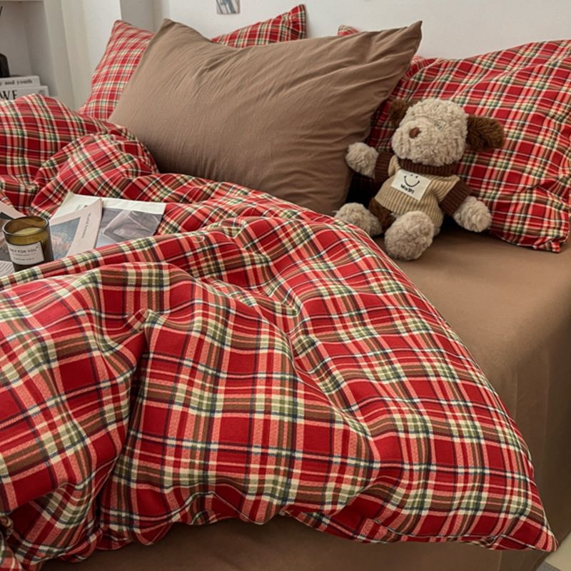 Lenjerie de pat din Tencel spălat, set de patru piese, stil Flat Sheet, stil de nuntă chinezesc, imprimare prin transfer termic