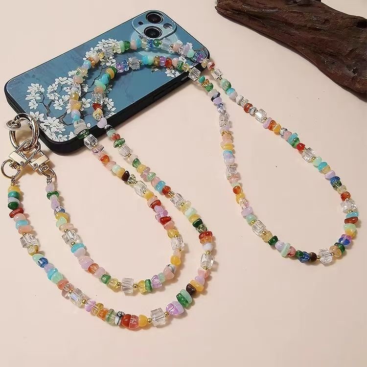 Ръчно изработена гривна с перли и шнур за телефон, унисекс, стоманено въже, метално закопчаване