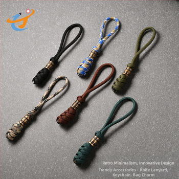 Унисекс ръчно изработена латунна висулка на въже за ключове, ножове и чанти — материал: въже за чадър, латун