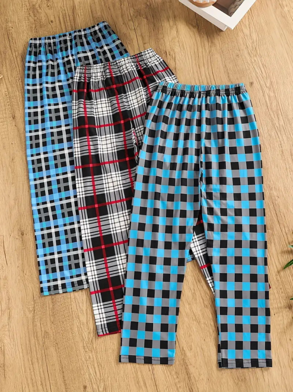 Pantaloni sport casual, stil euro-american, imprimeu digital în carouri, țesătură poliester 100% elastan, talie medie