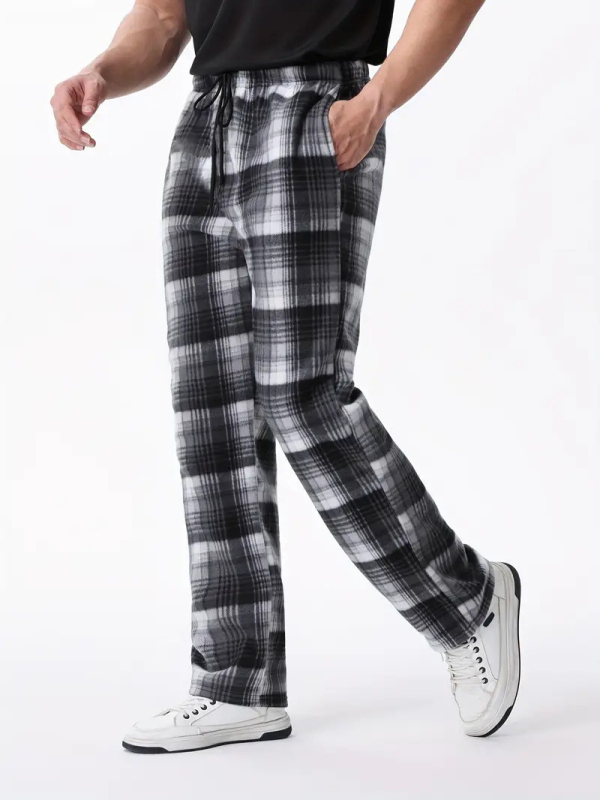 Pantaloni sport casual, stil euro-american, imprimeu digital în carouri, țesătură poliester 100% elastan, talie medie