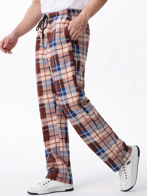 Pantaloni sport casual, stil euro-american, imprimeu digital în carouri, țesătură poliester 100% elastan, talie medie