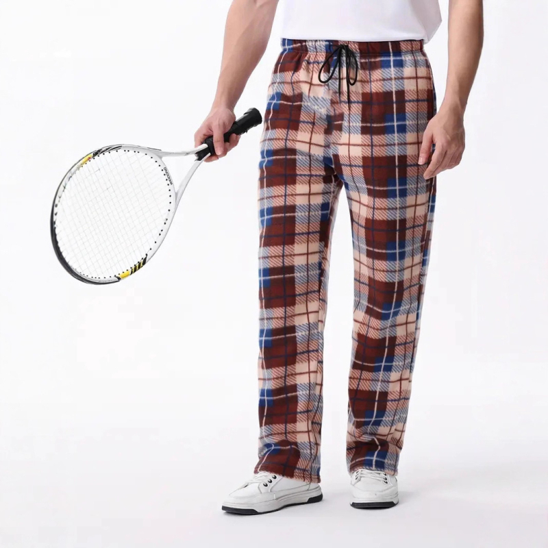 Pantaloni sport casual, stil euro-american, imprimeu digital în carouri, țesătură poliester 100% elastan, talie medie