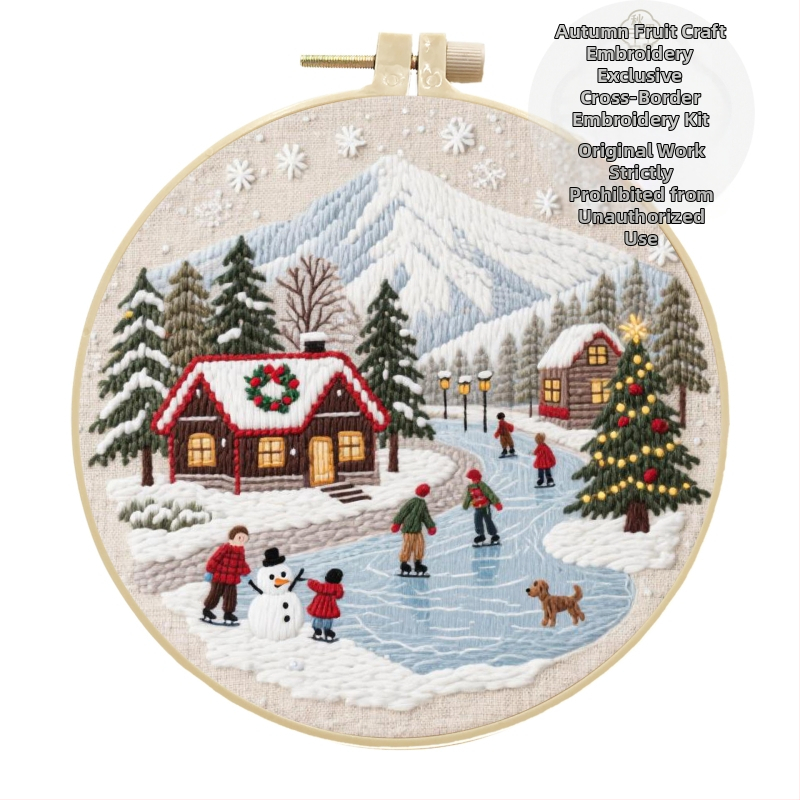 Kit de broderie cu cruce — pânză din bumbac-lână, model caracter, stil minimalist modern