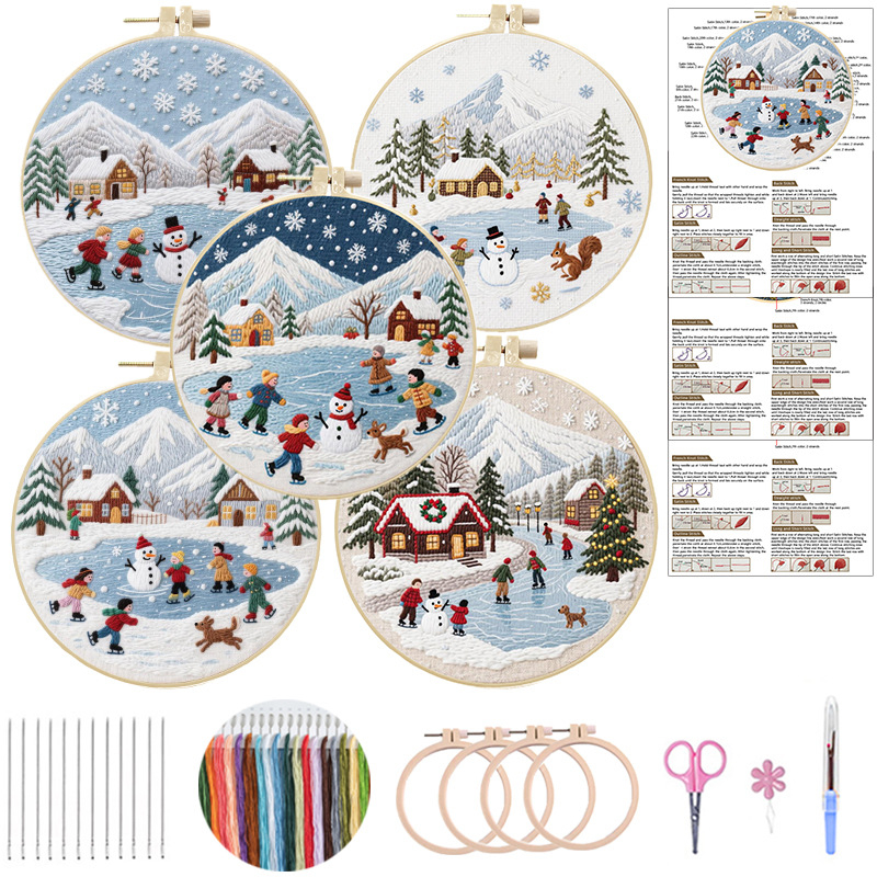 Kit de broderie cu cruce — pânză din bumbac-lână, model caracter, stil minimalist modern