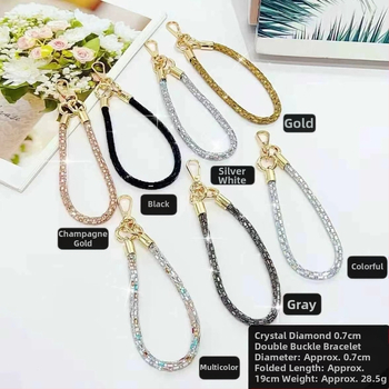 Телефонна каишка за китка със квадратен кристал, ръчно изработена унисекс каишка за телефон — найлон, високеластичен памук, метална закопчалка