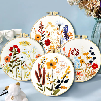 Kit de broderie în cruce: model plante și flori, material din bumbac, stil nou chinezesc