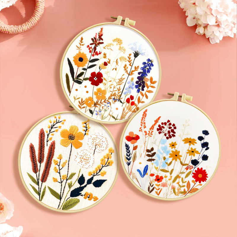 Kit de broderie în cruce: model plante și flori, material din bumbac, stil nou chinezesc