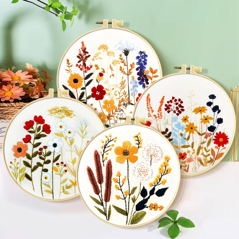 Kit de broderie în cruce: model plante și flori, material din bumbac, stil nou chinezesc