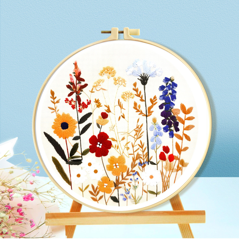 Kit de broderie în cruce: model plante și flori, material din bumbac, stil nou chinezesc