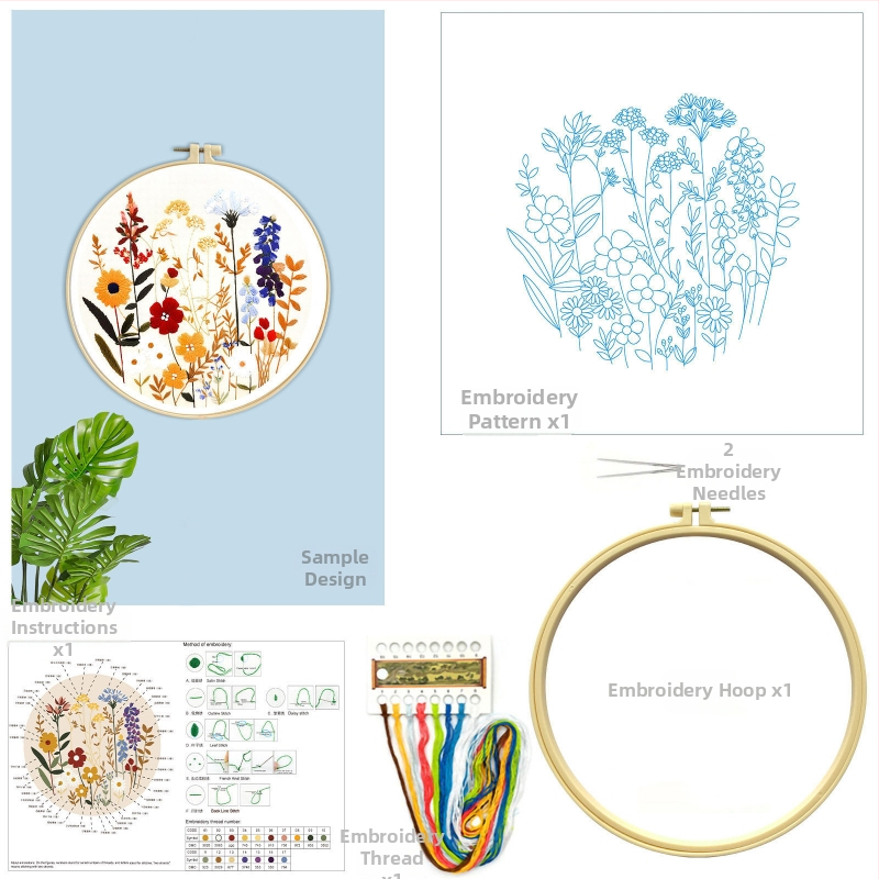 Kit de broderie în cruce: model plante și flori, material din bumbac, stil nou chinezesc