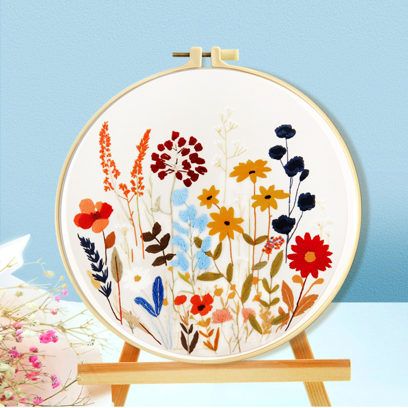 Kit de broderie în cruce: model plante și flori, material din bumbac, stil nou chinezesc