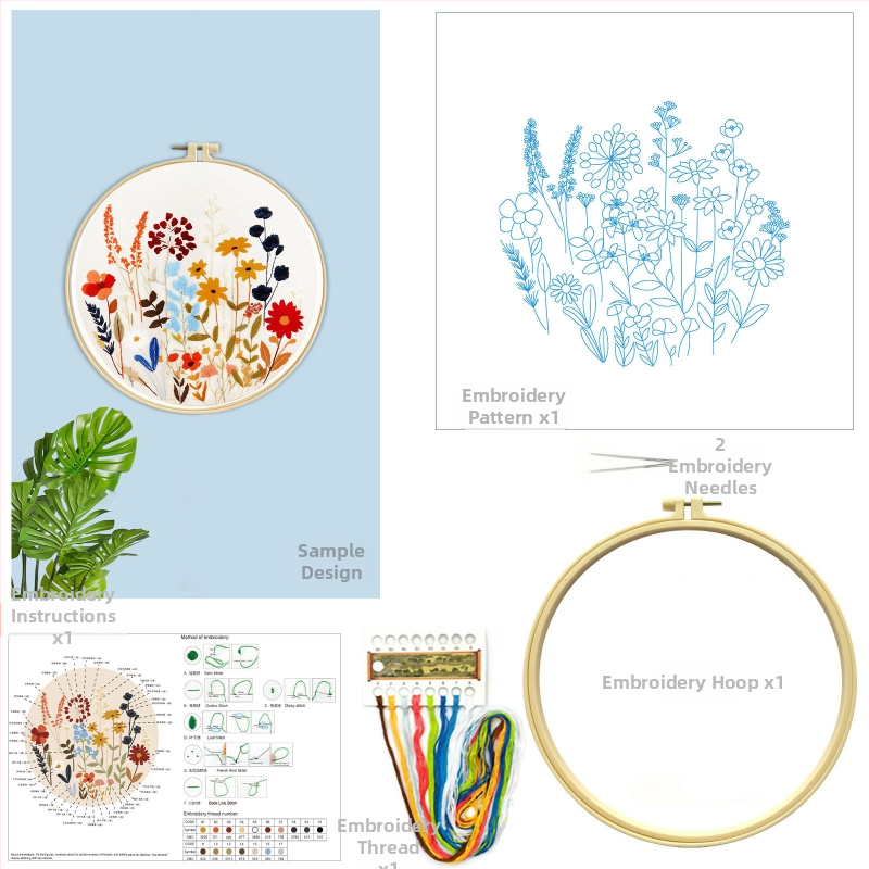 Kit de broderie în cruce: model plante și flori, material din bumbac, stil nou chinezesc