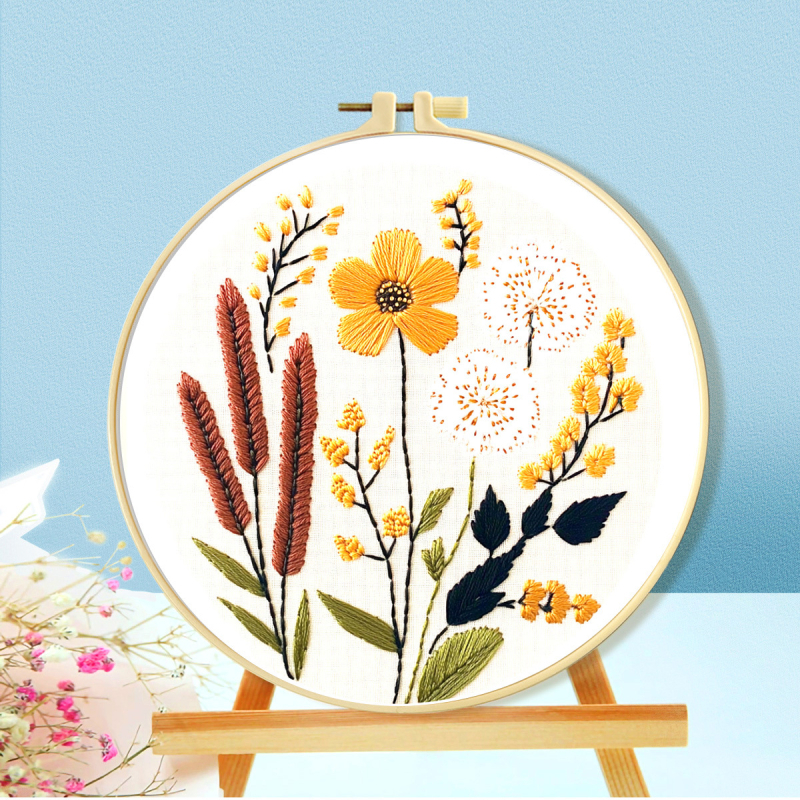 Kit de broderie în cruce: model plante și flori, material din bumbac, stil nou chinezesc