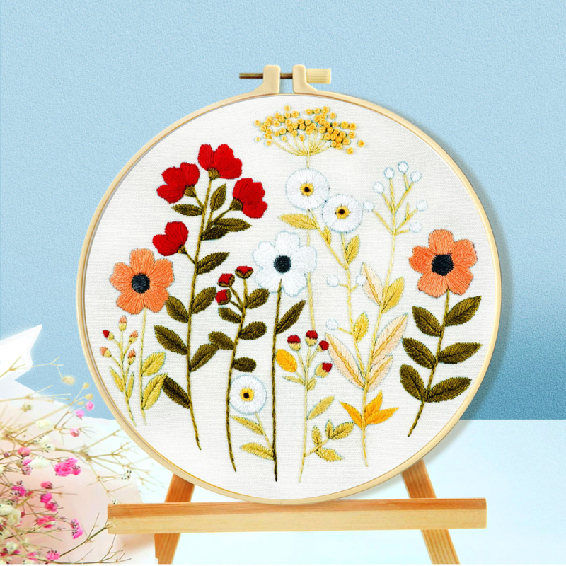 Kit de broderie în cruce: model plante și flori, material din bumbac, stil nou chinezesc