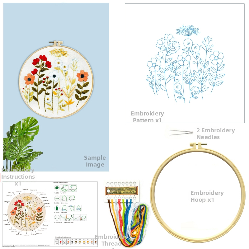 Kit de broderie în cruce: model plante și flori, material din bumbac, stil nou chinezesc