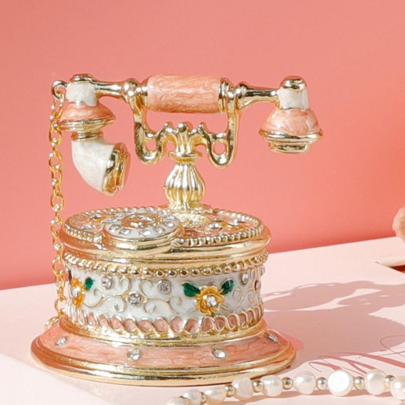 Cutie vintage pentru bijuterii cu telefon, cutie emailată realizată manual, stil pastoral, material hârtie, protecție împotriva prafului, pentru bijuterii, model 1003033512