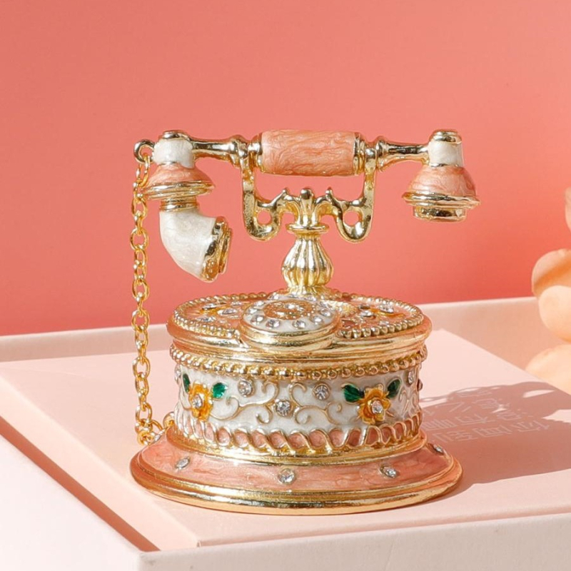 Cutie vintage pentru bijuterii cu telefon, cutie emailată realizată manual, stil pastoral, material hârtie, protecție împotriva prafului, pentru bijuterii, model 1003033512