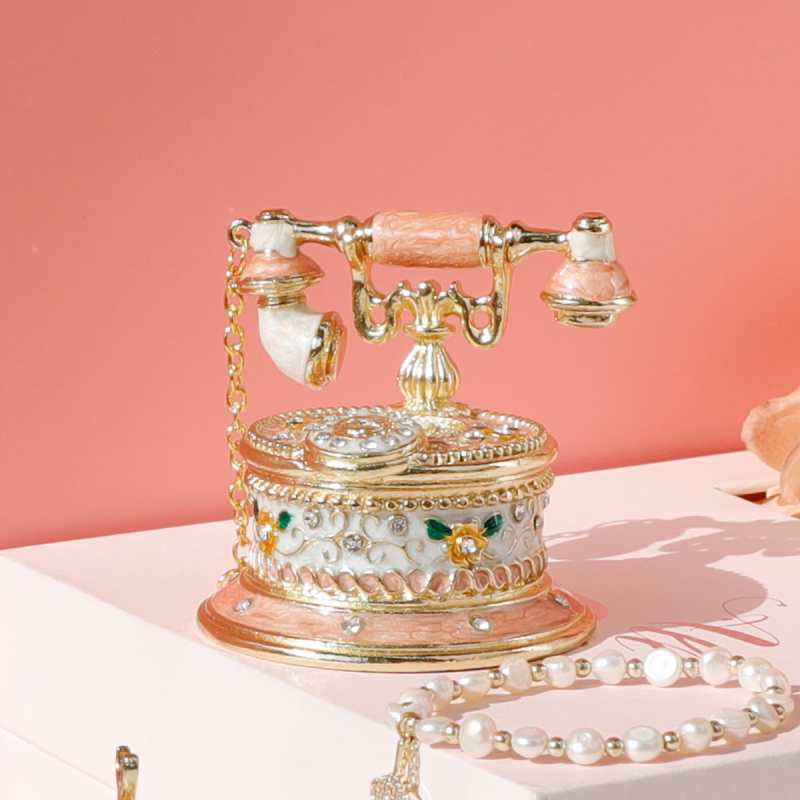 Cutie vintage pentru bijuterii cu telefon, cutie emailată realizată manual, stil pastoral, material hârtie, protecție împotriva prafului, pentru bijuterii, model 1003033512