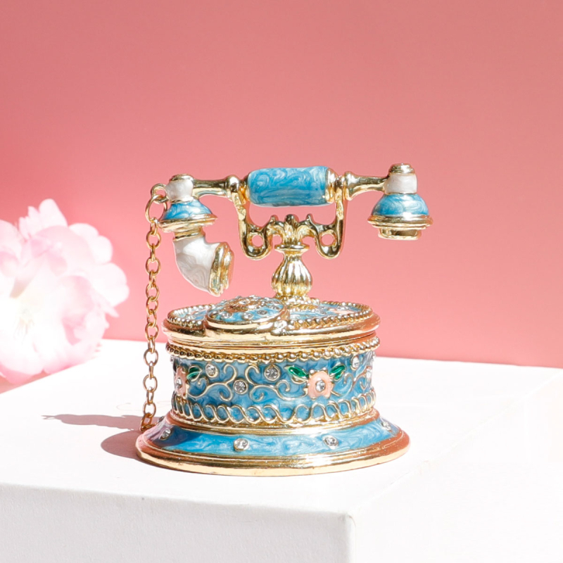 Cutie vintage pentru bijuterii cu telefon, cutie emailată realizată manual, stil pastoral, material hârtie, protecție împotriva prafului, pentru bijuterii, model 1003033512