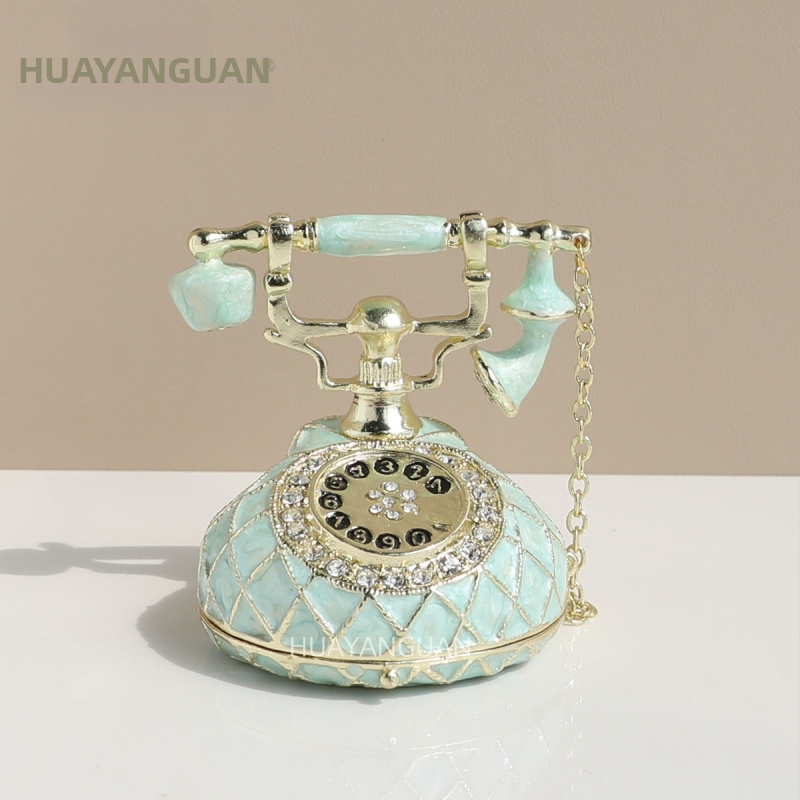 Cutie vintage pentru bijuterii cu telefon, cutie emailată realizată manual, stil pastoral, material hârtie, protecție împotriva prafului, pentru bijuterii, model 1003033512