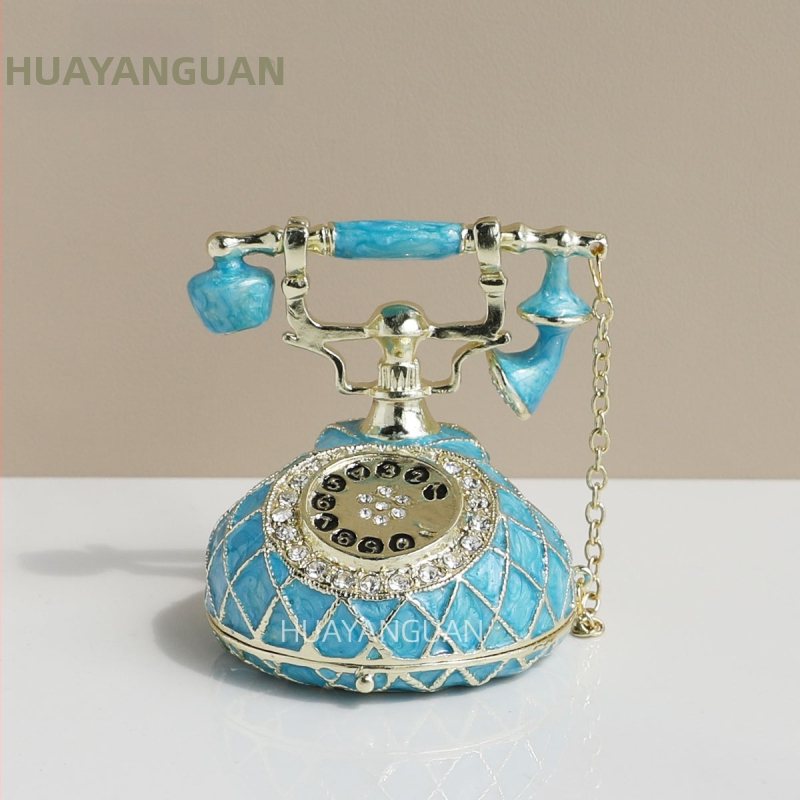 Cutie vintage pentru bijuterii cu telefon, cutie emailată realizată manual, stil pastoral, material hârtie, protecție împotriva prafului, pentru bijuterii, model 1003033512