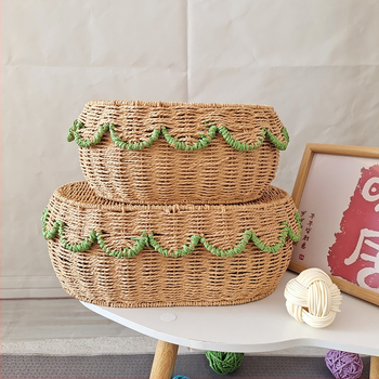 Κουτί αποθήκευσης σε σχήμα φαν από ρατάν με καπάκι, πλεκτό για καλλυντικά και κοσμήματα, προσαρμόσιμο μοντέλο, σετ 3 κουτιά, στυλ Nordic